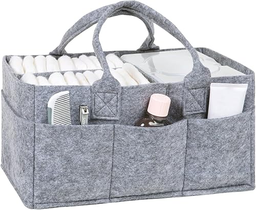 Sammy & Lou Collapsible Light Gray Felt Storage Caddy, Divided Design To Keep Diapers, Wipes And Changing Items Organized, Two Handles, 11.5"D x 6"W x 8"H - color: Light Gray, size: 11.5 in x 6 in x 8 in