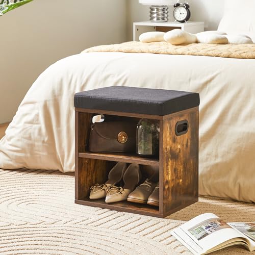 YMYNY Shoe Storage Bench with Cushion, 2 Tier Shoe Rack with Padded Seat, Adjustable Shoe Organizer Cabinet for Entryway, Living Room, Hallway, Closet, 15.4L*11W*16.54H, Rustic Brown, UHBD028H - color: Rustic Brown