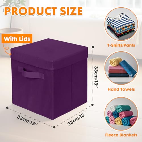 ShellKingdom Storage Bins, Foldable Fabric Storage Cubes with Lid, Clothes Storage Organizer Drawer For Closet Toys Storage, 13 X 13 X 13 INCH, 2 Pack (Purple) - color: Purple, size: 13 inch (2 Pack)