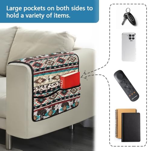 Aztec Tribal Geometry Leopard Print Couch Arm Cover Recliner Arm Rest Covers Washable Sofa Armchair Protector for Pet Dog Cats Easy to Install - color: Aztec Tribal Geometry Leopard