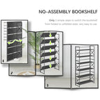4NM Extra Wide 6 Tiers No Assembly Book Shelves, 61.8" H Folding Bookshelf Bookcase Open Industrial Foldable Shelves for Bedroom, Living Room, Home Office - All Black - color: All Black, size: Wide XX 6-Tier