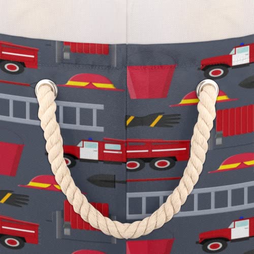 Pardick Large Round Storage Basket Fire Department Truck Collapsible Circle Storage Bin Laundry Hamper With Handle for Toy Blanket Dirty Clothes Towel Living Room Nursery Storage Organizer - color: A04:Fire Truck