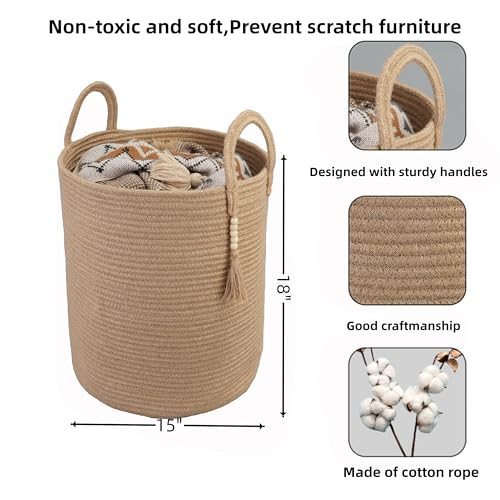 XUANGUO Rope Laundry Basket Laundry Hamper for Clothes Woven Storage Basket for Living Room Bedroom Boho Tall Rope Baskets for Blanket Toys Pillow Towels Baby Nursery Hamper Bin jute - color: jute, size: Regular
