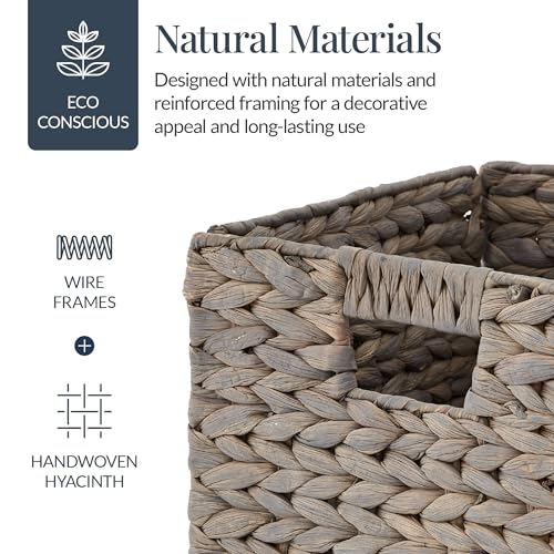 Best Choice Products 12x12in Pack of 5 Cube Storage Baskets, Water Hyacinth Multipurpose Collapsible Organizers, Handwoven Laundry Totes for Laundry, Living Room, Kids Room & Nursery - Gray - color: Gray, size: 12x12in