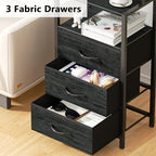 Furnulem Night Stand, Tall Nightstand with 4-Tier Shelves and 3 Fabric Drawers, LED Bed Side Tables with Charging Station, Bedside Table for Bedroom, Hallway, Home Office, Black Oak - color: Black Oak, size: 3 Drawer