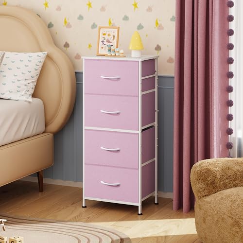 WLIVE Dresser with 4 Drawers, Storage Tower, Organizer Unit, Fabric Dresser for Bedroom, Hallway, Entryway, Closets, Sturdy Steel Frame, Wood Top, Easy Pull Handle,A-Pink - color: A-pink