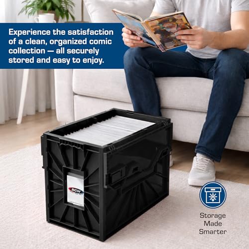 BCW Comic Bin, Black - Holds 150 Comics, Acid Free Storage and Organizer, Heavy Duty Plastic, Stackable, Includes Partition - style: Single
