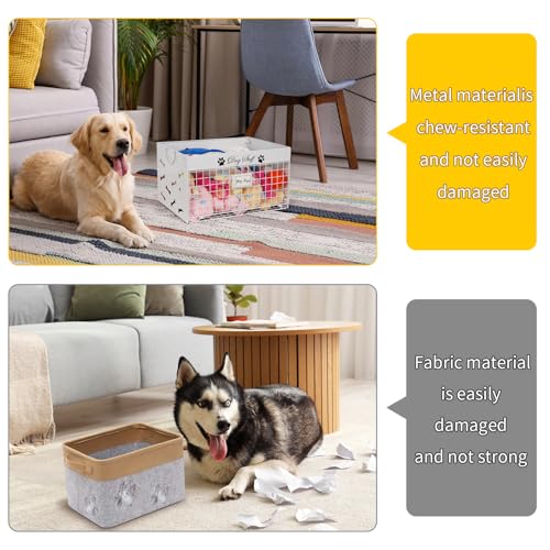 Bfttlity Dog Toy Basket - Large Dog Toy Box with Handles and Label Position Design for Living Room, Metal Dog Toy Bin Storage for Dogs Chew Pets Toys, Blankets, Clothes, Food (White) - color: Large White