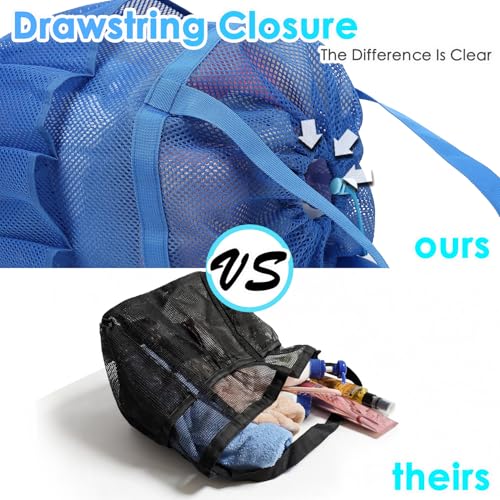 Fammart Mesh Shower Caddy Portable with Drawstring, Dorm Room Essentials for College Girls Guys, 8-Pocket Extra Large Shower Bag Basket Tote for Camping Beach Gym Travel Toiletry Bathroom - color: Extra Large, Drawstring Closure - Blue