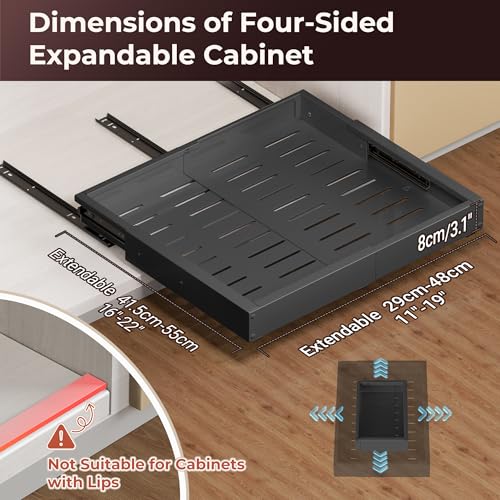 1 Pack Pull Out Drawers for Cabinets, Slide Out Drawer Expandable Width (12"-19") and Depth (17"-23") With 3 Slides, Fixed with Adhesive Film & Nail for Cabinets in Kitchen, Pantry or Bathroom - Black - color: #1 Black, size: (12''-19'')W X (17''-23")D X