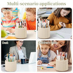 Anyoifax 360° Rotating Pen Holder 7 Slots Desk Organizer Removable Pencil Cup Plastic Art Supplies and Accessories Desktop Storage Box Caddy for Office, School, Home (Beige) - style: Stripe Beige