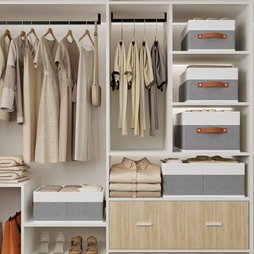 Clothing Storage Boxes, Drawer Organizers with Handles, Cube Organizer Bin for Organizing, 13 × 9.1 × 5.5 Inch, White and Grey, 6-Pack - color: White/Grey, size: Medium -6 Pack