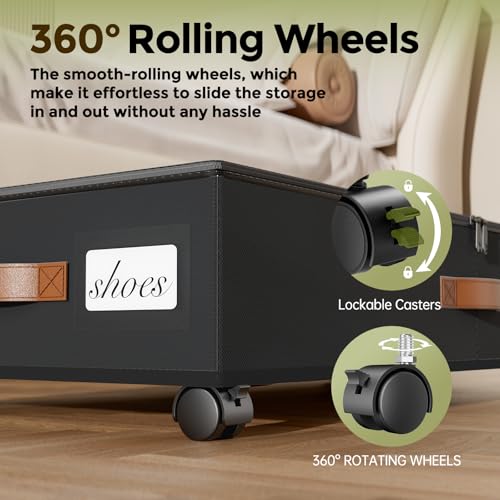 LAMU Under Bed Storage with Wheels, 2 Pack Under Bed Storage Containers with Clear Lids & Label, Rolling Under Bed Drawers for Clothes, Shoes, Blankets, Black - color: Black