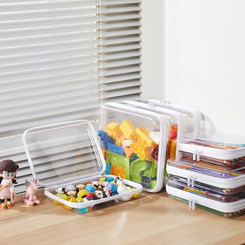 MACOPRO 6PCS Clear Zipper Pouches, Christmas Item Storage Bins, Zippered Hard Pouch Double, Portable Makeup and Cosmetic Bag, Kid's Toy Storage Organizer Bins, Hard Plastic Case, Clear Zipper Bags - size: 6Pcs-SML