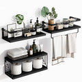 Fixwal 3+1 Tier Wall Mounted Bathroom Shelves Over Toilet, Rustic Wood Floating Shelves with Metal Frame and Towel Bar for Bathroom, Kitchen, Bedroom, Living Room (Black) - color: 5-black