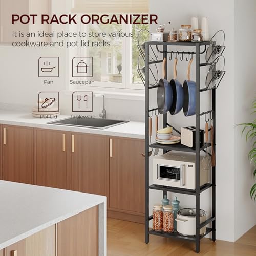 MAHANCRIS 4-Tier Pot Rack, Pots and Pans Organizer for Kitchen, Lid Organizer Rack with U-Shaped Lid Holders, Kitchen Storage Shelf for Standing Cookware, Black POBK3001 - color: Black