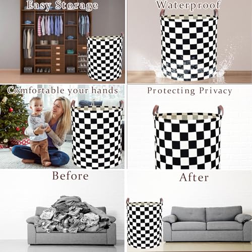 Waterproof Laundry Hamper Collapsible Laundry Basket Leather Handle Laundry Bag Large Clothes Storage Toy Organization for Bathroom Bedroom Laundryroom College Dorms (Hege-002) - color: Hege-002