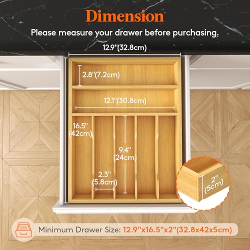 Lifewit Silverware Drawer Organizer, Utensil Tray for Kitchen, Flatware and Cutlery Holder, Storage for Spoons Forks Knives, 33 x 42cm, Natural - size: 12.9''W x 16.5''D