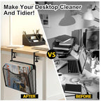 Clamp On Desk Organizer, 2-IN-1 Under Desk Side Organizer Storage Hanging Wall Mounted File Holder Under Desks Drawer Mesh File Organizers for Office Home Room Storage Basket