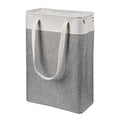 i BKGOO Laundry Basket with Handles Beige&Grey-Slim Laundry Bin Collapsible Dirty Clothes Basket Narrow Laundry Bag Foldable Dirty Hamper for Camping, Dorms, Apartments - color: Beige-Grey