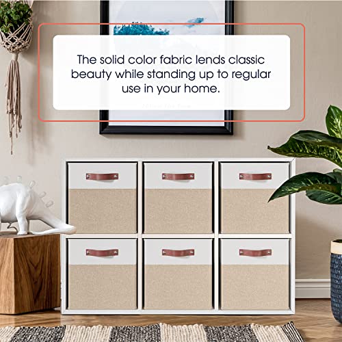 Ornavo Home 11 x 11 Storage Cube Bins, Foldable Collapsible Fabric Storage Bins Box Linen Shelf Basket Cube Organizer for Closet with Leather Handles, 6 Pack, White/Khaki - color: White/Khaki, size: Cube - 11 x 11 x 11