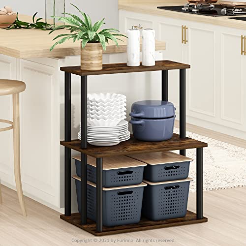 Furinno Turn-N-Tube 3-Tier Toolless Kitchen Storage Shelf, Amber Pine/Black - color: Amber Pine/Black, size: 3-Tier Organizer Shelf