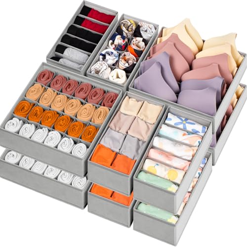 Criusia 16 Pack Sock Underwear Drawer Organizer, 96 Cells Dresser Organizer for Baby Clothes, Foldable Fabric Closet Organization and Storage Dividers Bins for Nursery, Bedroom - color: Grey, size: 16 Pack