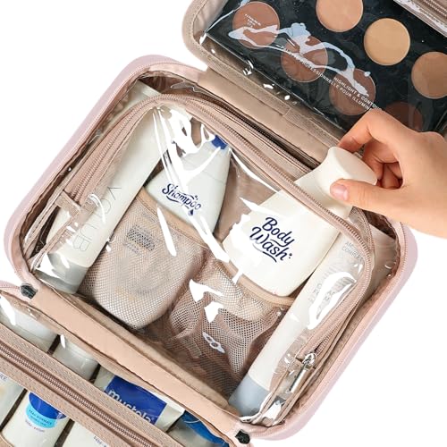 NISHEL Travel Toiletry Bag for Women, Makeup Essentials Organizer, Hanging Case for Accessories, Cosmetics, Medium Size, Pink - color: Pink, size: Medium