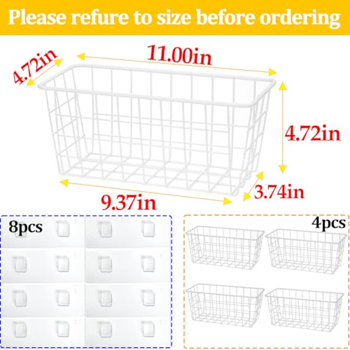 LeleCAT Hanging Kitchen Baskets For Storage Adhesive Sturdy Small Wire Storage Baskets No Drilling Wall Mounted Kitchen Food Pantry Bathroom Shelf Storage, 4 PACK,White - color: White, size: 4 PACK