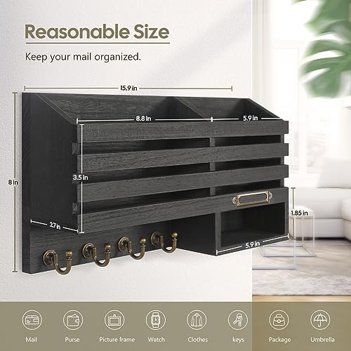 FifthQuarter Key Holder for Wall: Easy Mounted Key Rack and Mail Organizer with Store Shelf and Four Sturdy Keys Hooks Decor in Kitchen|Farmhouse|Entryway|Mudroom (Black) - color: C-Black