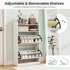 GOFLAME Shoe Storage Cabinet with 2 Flip Drawers, Hidden Shoe Storage Organizer with Adjustable & Removable Shelves, Freestanding Narrow Shoe Rack for Entryway, Hallway, Living Room, White