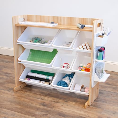 Humble Crew Toy Storage Organizer with 9 Removable Storage Bins for Kids Playroom, 3-Tier with Top Shelf Toddler Toy Organization, Natural/White - color: Natural/White