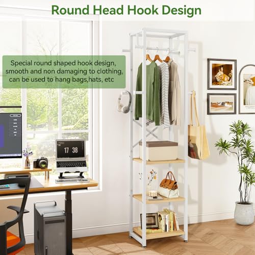 IBUYKE Coat Rack with Shelves, Freestanding Hall Tree with 3 Shelves and 8 Hooks, Industrial Clothes Stand for Entryway, Hallway, Bedroom, Natural UTMJ088R - color: Natural