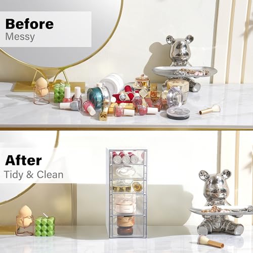 Prsildan Acrylic Drawer Makeup Organizer with 5 Drawers, Hair Accessories Organizer, Office Desk Organization, Clear Stackable Storage Drawers for Vanity, Countertop, Craft, Jewelry - style: 5 Drawers