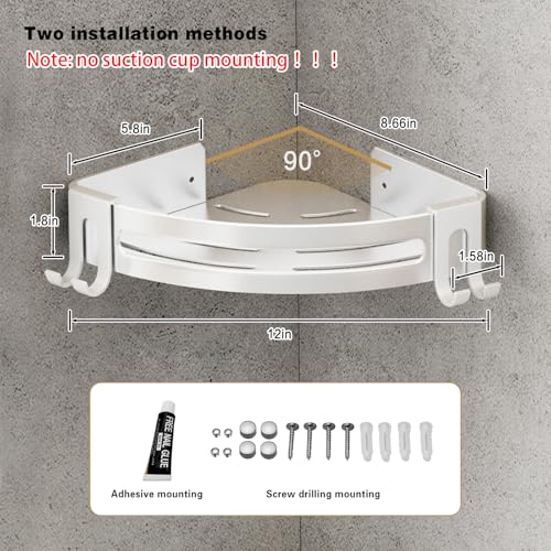 VOLPONE Shower Corner Shelf Caddy 2 Pack shower Organizer No Drill (adhesive mounting, no suction cup) Shower Storage Rust Proof Bathroom Corner Wall Shelf shampoo holder Silver - style: Without Suction Cup Triangle with Hooks 2 Tier Silver