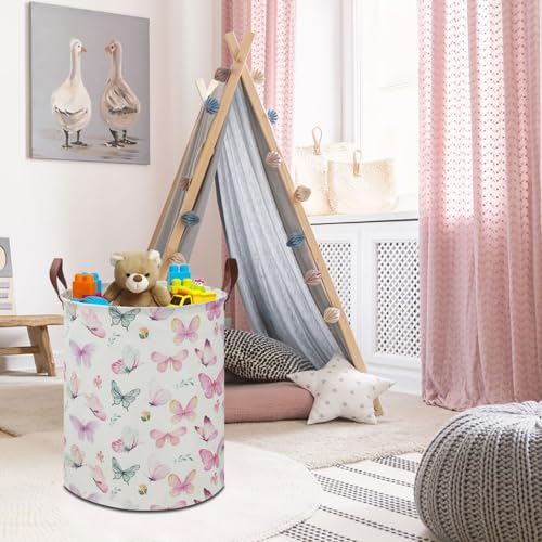 19.7" Butterfly Laundry Basket,Kids Dirty Clothes Hamper,Waterproof Toys Storage Bin,Room Decor,Gift Baskets,Baby Nursery Hamper(Pink Butterfly) - color: Pink Butterfly