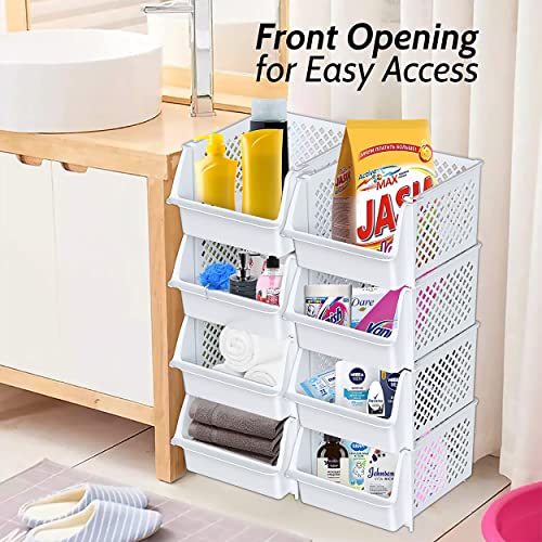 TidyFriend Stackable Storage Bins for Pantry, 4 Pack Stackable Bins For Organizing Food, Kitchen, and Bathroom Essentials (White) - color: White, size: 4 Pack