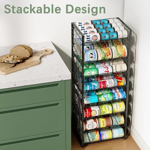 JKsmart 2-Tier Stackable Rack Organizer for Pantry, Adjustable Dispenser Holds Up to 120 Cans, Storage Holder for Various Ounces of Canned Drinks, Black, 4 Pack - size: 2-Tier - 4 Pack