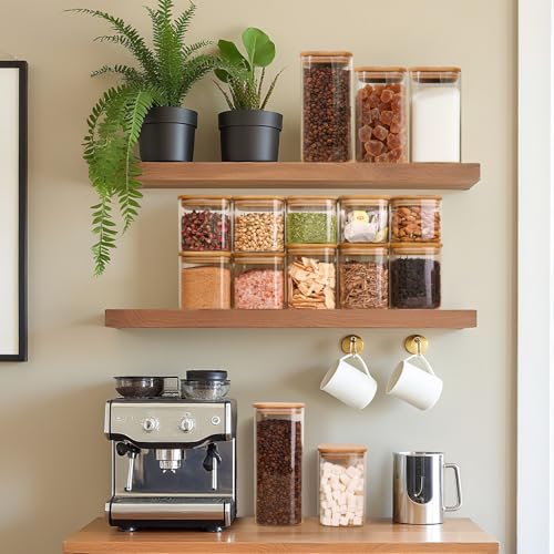 1Qt Airtight Glass Canisters with Bamboo Lid, Square Pantry Storage Containers for Coffee, Cookie, Candy, Snack, Nuts, Dry Goods - Kitchen & Pantry Organizers and Storage Containers 4 pack - size: 4 pack(1qt)