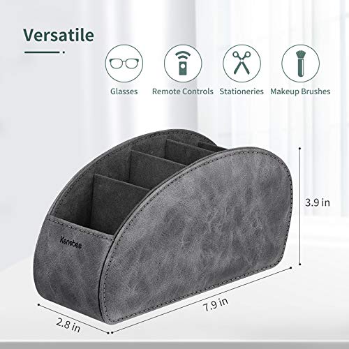Remote Control Holder with 5 Compartments, KENOBEE Anti-slip Desktop Caddy Storage Organizer for Remote Controllers, Office Supplies, Makeup Brush, Media Accessories, Gray - color: Gray, size: Small