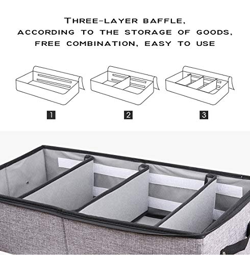 AARAINBOW 2 Packs Foldable Under Bed Clothes Organizer with Lids, Underbed Storage Container with Adjustable Dividers, UnderBed Storage Bins with Handles and Clear Window (Gray+Light Gray) - color: Gray+Light Gray