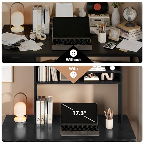 5-Tier Desk Shelf, 37.4''W Desktop Bookshelf for Computer Monitor, Desktop Organizer Shelf Storage Rack with 6 Cubbies, 5-Level Desk Hutch Display Rack for Home, Office, Dorm, Vanity, Black - color: Black, size: 37.4''W
