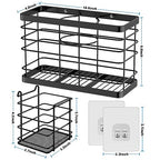 Hair Tool Organizer - Black Steel Wall Mounted Hair Dryer Holder with Removable Basket, 10.62"L x 4.33"W x 6.69"H, Ideal for Small Bathrooms - color: Black-plus