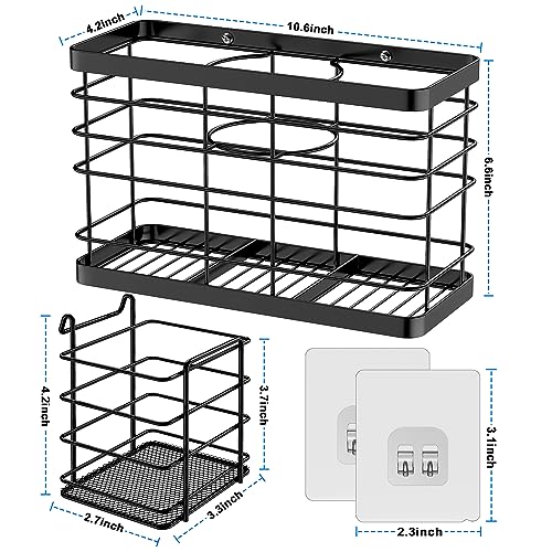 Hair Tool Organizer - Black Steel Wall Mounted Hair Dryer Holder with Removable Basket, 10.62"L x 4.33"W x 6.69"H, Ideal for Small Bathrooms - color: Black-plus