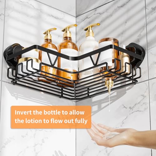 KEGII Corner Shower Caddy Suction Cup, Corner Shower Shelves with Soap Holder, No Drilling Suction Cup Bathroom Organizer with Hooks, Removable Bathroom Storage Rack, 3 Pack - Black