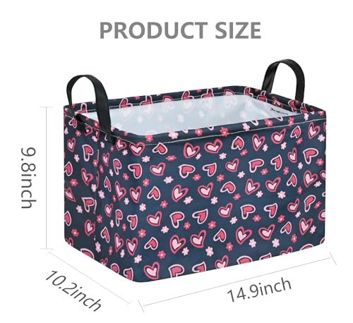 Rec Heart Print Box Hamper Storage Basket Collapsible Organizer Bin Gift Shelf Baskets for Home and Kitchen Storage - color: Black flower love