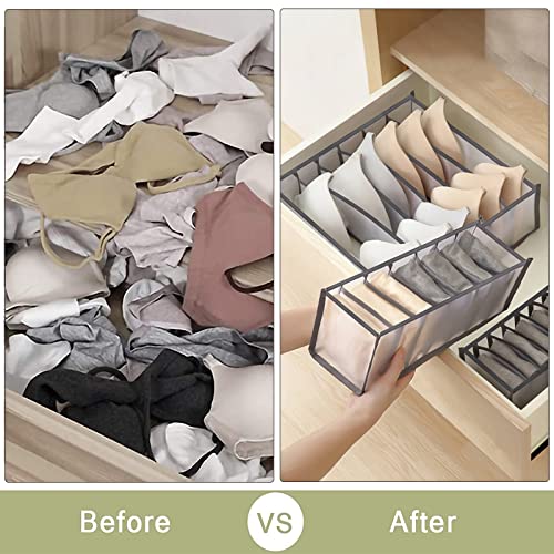 TOOVREN Bra Drawer Organizers, Underwear Wardrobe Organizers Divider, Lingerie Storage Bins, Closet Organizers and Storage Boxes, Foldable Closet Storage Box for Underwear Bra Socks (6 Grids,2 Pack) - color: 2PCS(Bra Grids,Gray)