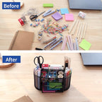 EOOUT Desk Organizer, Pencil Holder for Desk, Mesh Office Desk Accessories with 8 Compartments and 1 Drawer Stationery Holder School Supplies - color: Black