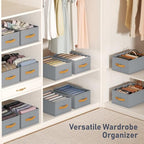 DIMJ Wardrobe Clothes Organizer - Foldable Closet Drawer Organizer Dividers for Jeans, Pants, Sweater, T Shirt, Storage Bins with Handles for Shelf
