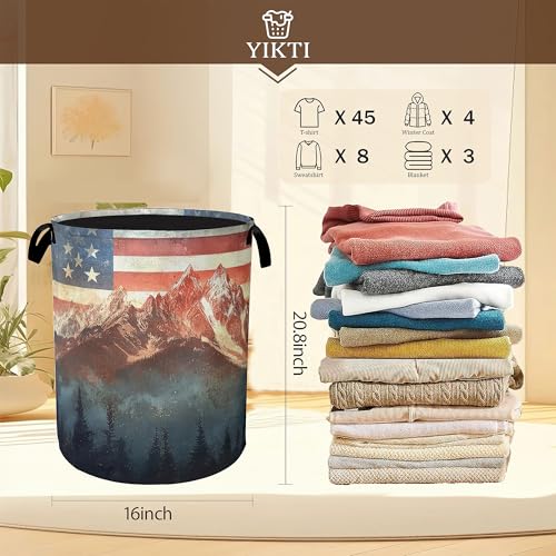 Vintage American Flag Laundry Hamper,Forest Mountain Clothes Hamper for Laundry,Waterproof Oxford Toy Storage Collapsible Hampers for Bedroom, Dorm Room,Bathroom,16x20 Inch - color: Vintage American Flag